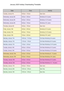 January 2025 Timetable Color Coded Final
